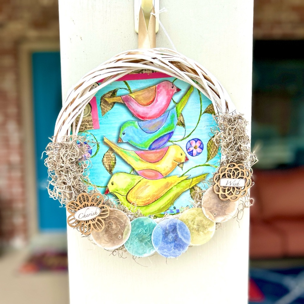 Spring Summer Moss Bird Colorful Wreath